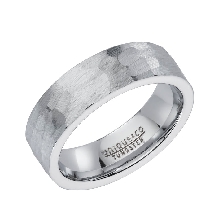 Unique Hammered 7mm Tungsten Carbide Ring (60)