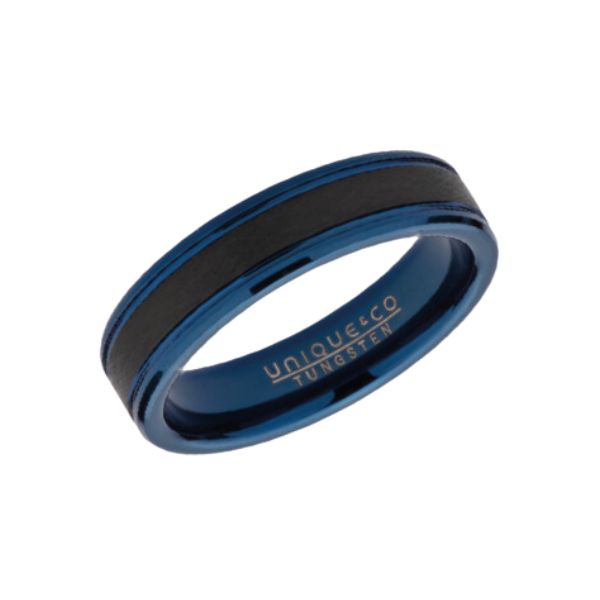 Unique 6mm Blue Black IP Plated Tungsten Carbide Ring