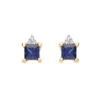 Square Sapphire and Diamond 18ct Yellow Gold Stud Earrings - Michael Jones Jeweller