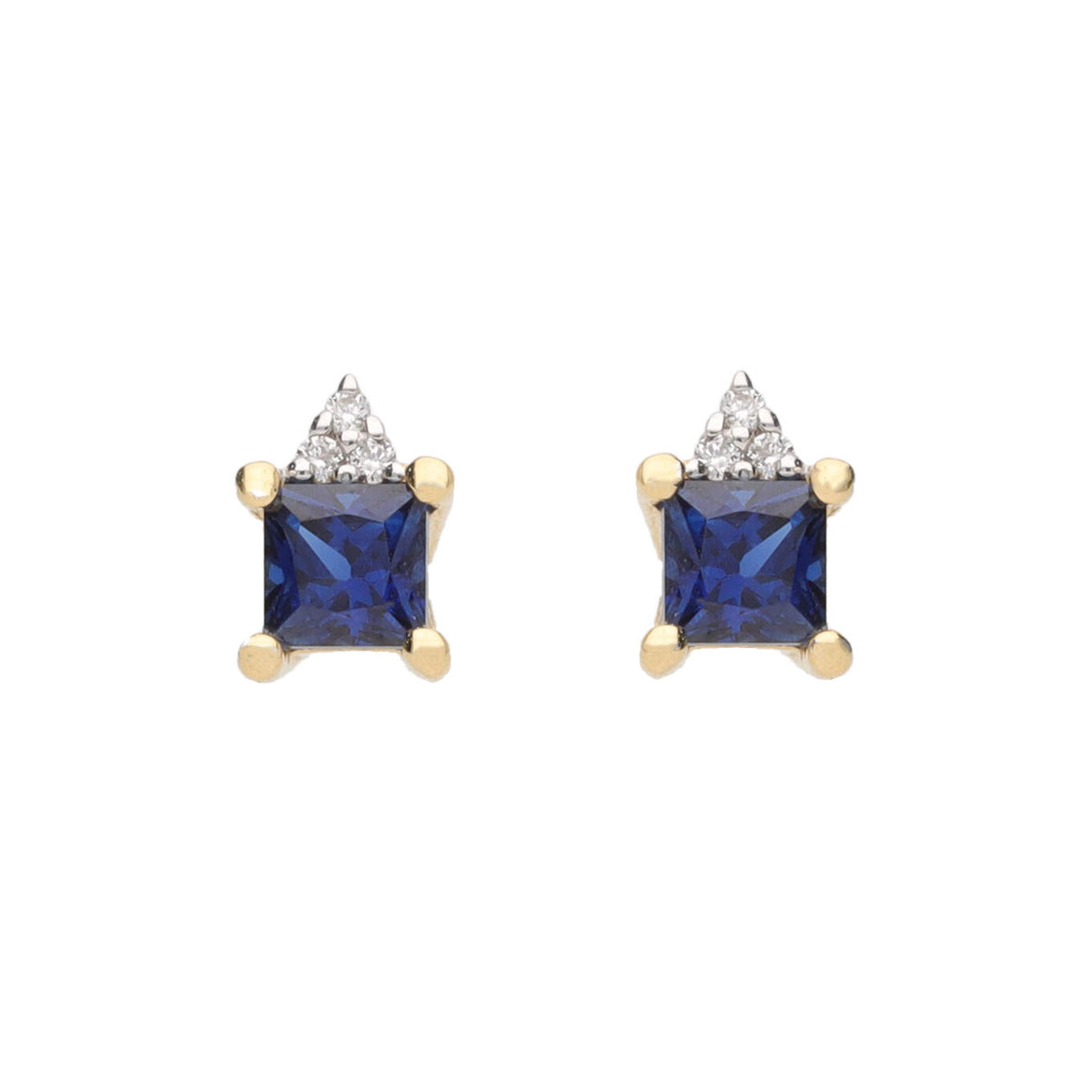 Square Sapphire and Diamond 18ct Yellow Gold Stud Earrings - Michael Jones Jeweller