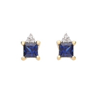 Square Sapphire and Diamond 18ct Yellow Gold Stud Earrings