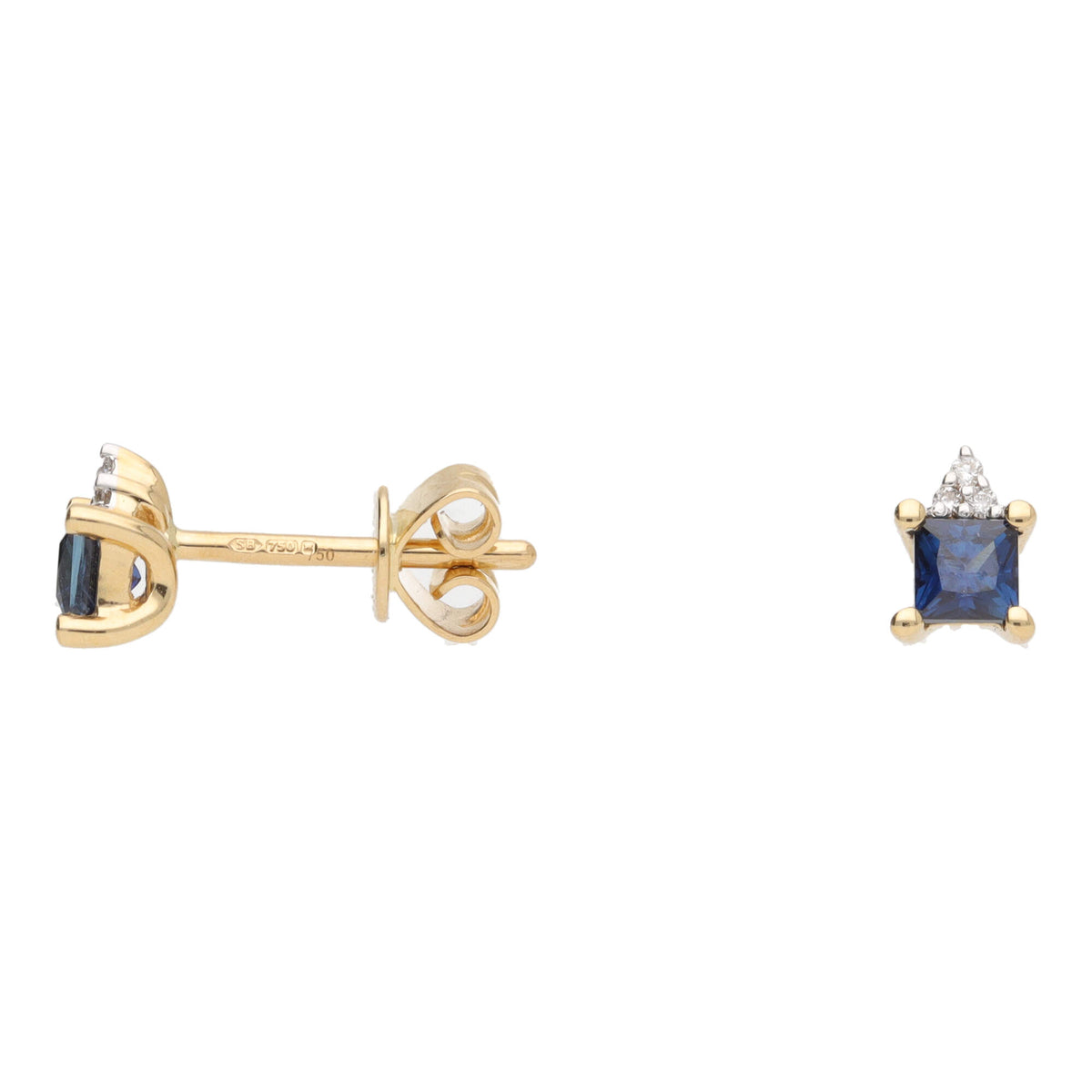 Square Sapphire and Diamond 18ct Yellow Gold Stud Earrings - Michael Jones Jeweller