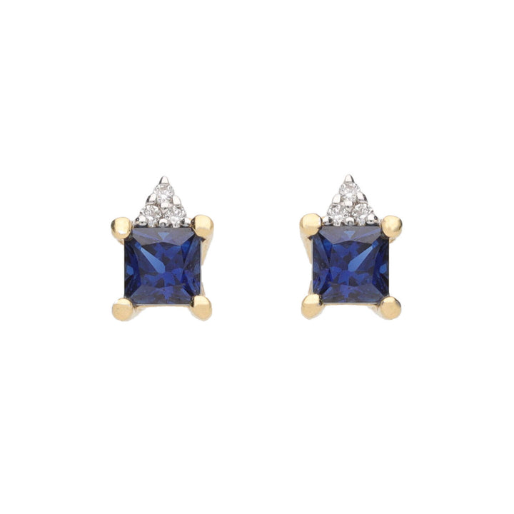 Square Sapphire and Diamond 18ct Yellow Gold Stud Earrings