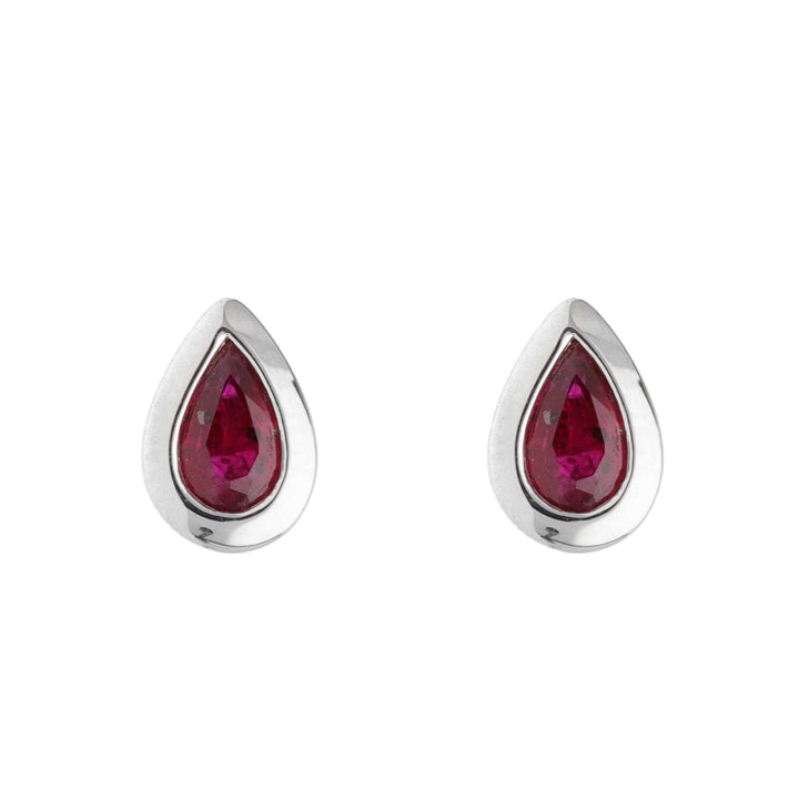 Ruby Pear Cut 18ct White Gold Stud Earrings
