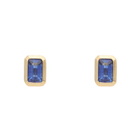 Blue Sapphire 18ct Yellow Gold Collar Set Stud Earrings