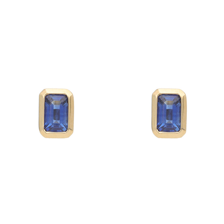 Blue Sapphire 18ct Yellow Gold Collar Set Stud Earrings