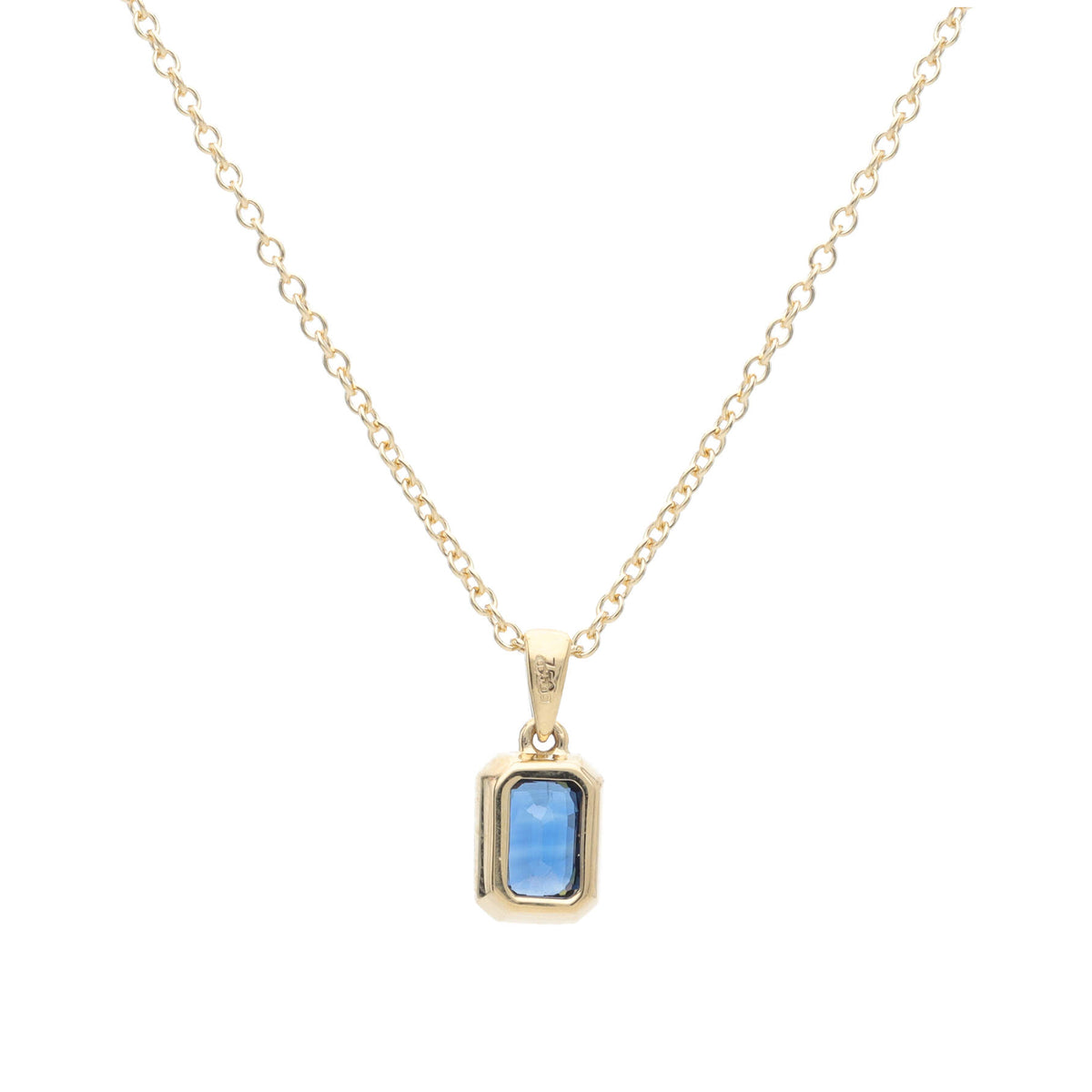 Blue Sapphire 18ct Yellow Gold Rectangular Necklace - Michael Jones Jeweller