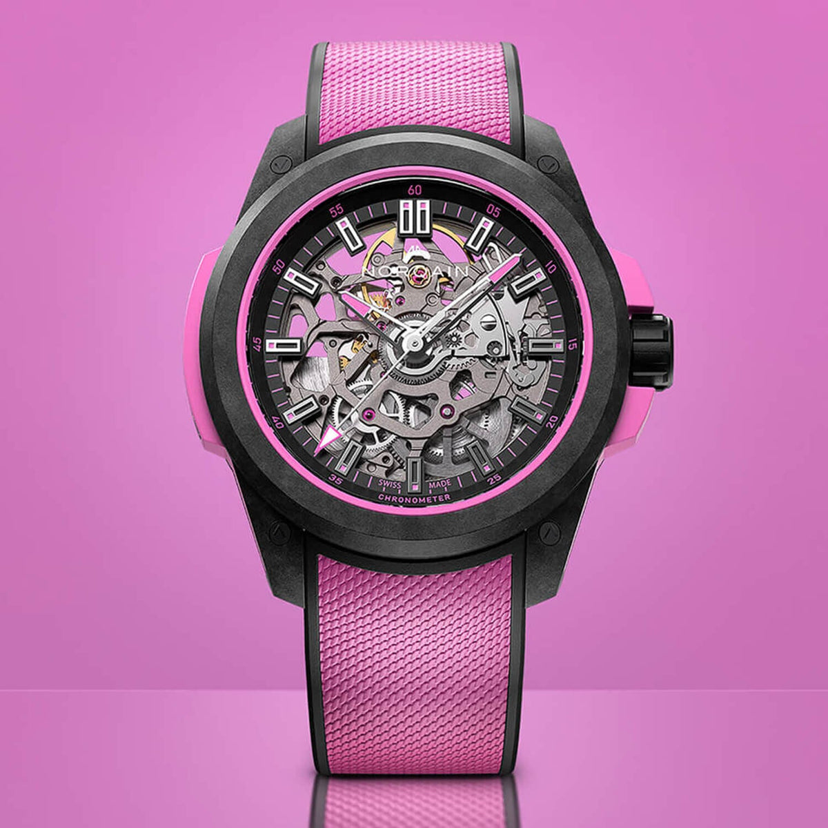 NORQAIN Wild ONE Skeleton 39mm Hyper Pink Automatic Watch N3001.07Q04.B03.R01 - Michael Jones Jeweller