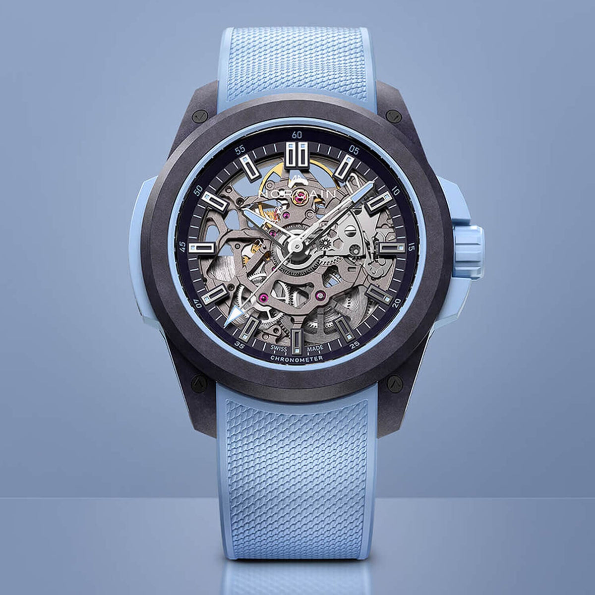 NORQAIN Wild ONE Skeleton 39mm Purple Ice Blue Automatic Watch N3001.07Q05.P01.R01 - Michael Jones Jeweller