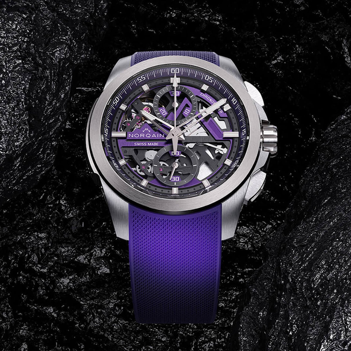 NORQAIN Independence Skeleton 42mm Purple Chrono Automatic Watch N3200.40T03.P01.R01 - Michael Jones Jeweller