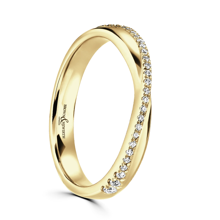 Diamond Set 0.14ct 18ct Yellow Gold Shaped Wedding Ring by Brown & Newirth