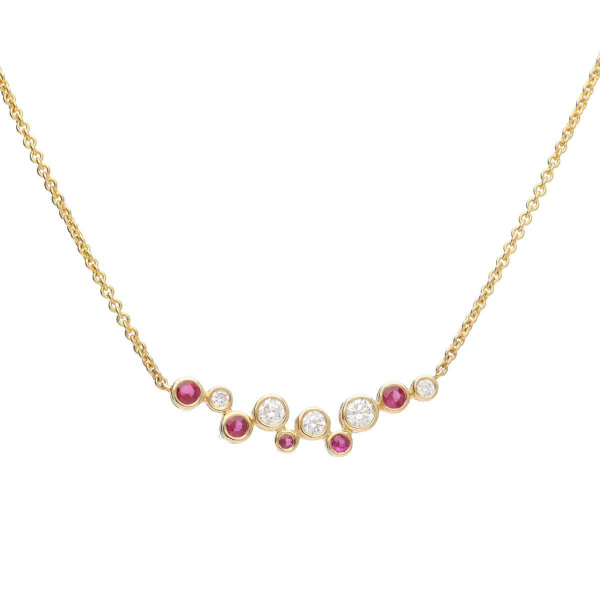 Ruby and Diamond 18ct Yellow Gold Scatter Necklace - Michael Jones Jeweller
