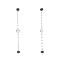 Sapphire and Diamond 18ct White Gold Station Link Chain Drop Earrings - Michael Jones Jeweller