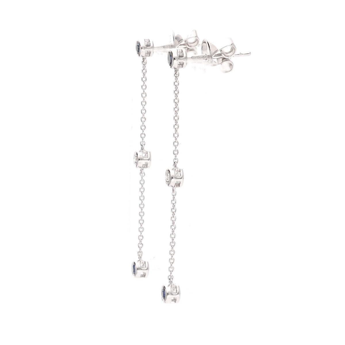 Sapphire and Diamond 18ct White Gold Station Link Chain Drop Earrings - Michael Jones Jeweller