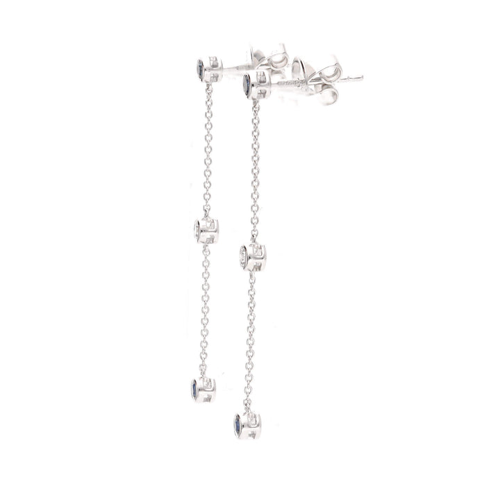 Sapphire and Diamond 18ct White Gold Station Link Chain Drop Earrings