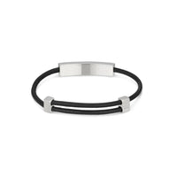 Gucci Tag Leather Silver Bracelet