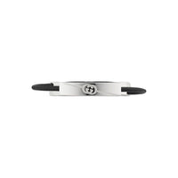 Gucci Tag Leather Silver Bracelet