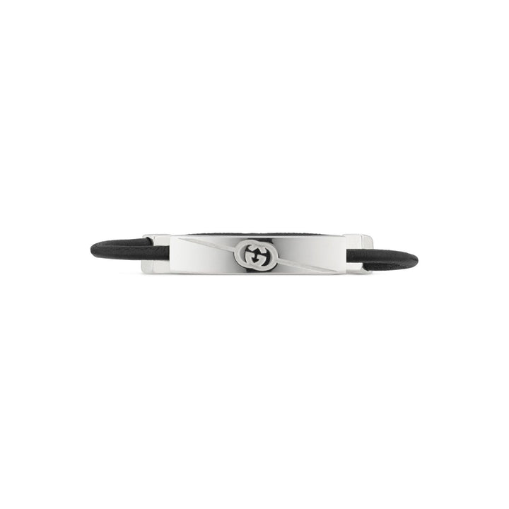 Gucci Tag Leather Silver Bracelet