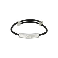 Gucci Tag Leather Silver Bracelet