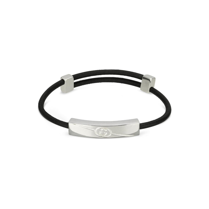 Gucci Tag Leather Silver Bracelet