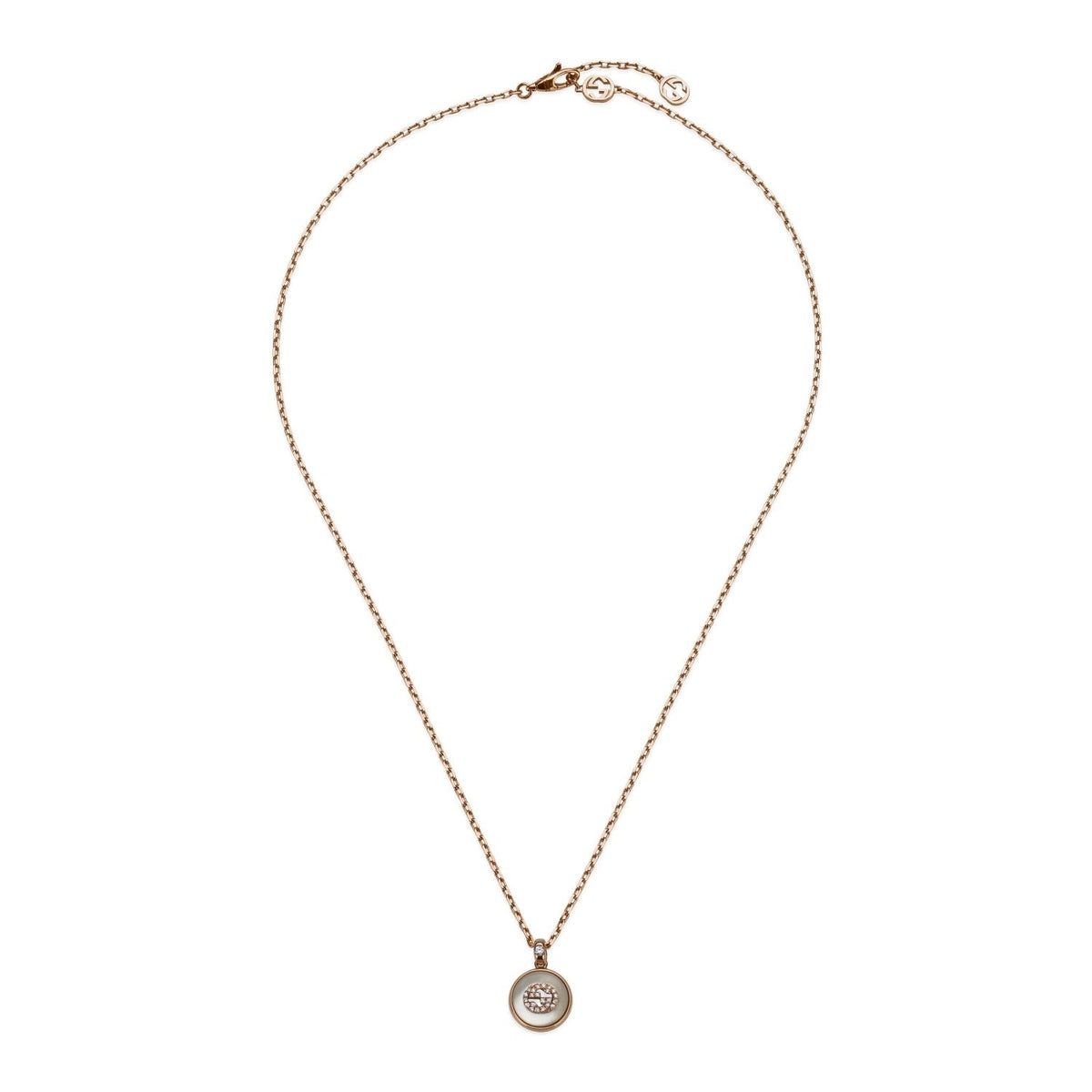 Gucci Interlocking G Mother Of Pearl and Diamond 18ct Rose Gold Necklace - Michael Jones Jeweller