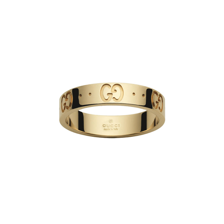 Gucci Icon 18ct Yellow Gold Thin GG Motif Ring Size S-T