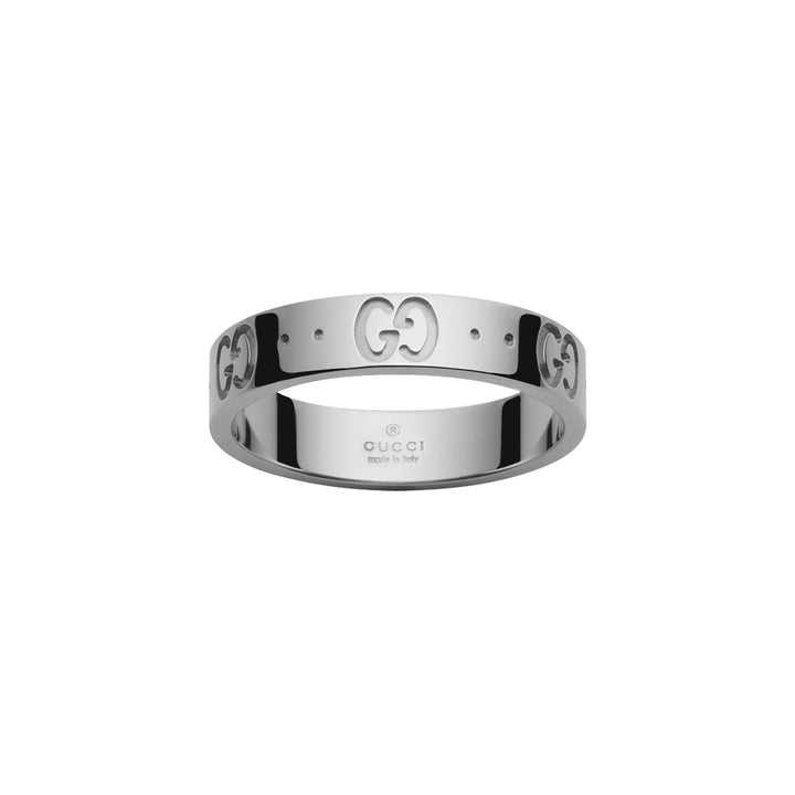 Gucci Icon 18ct White Gold Thin GG Motif Ring Size R