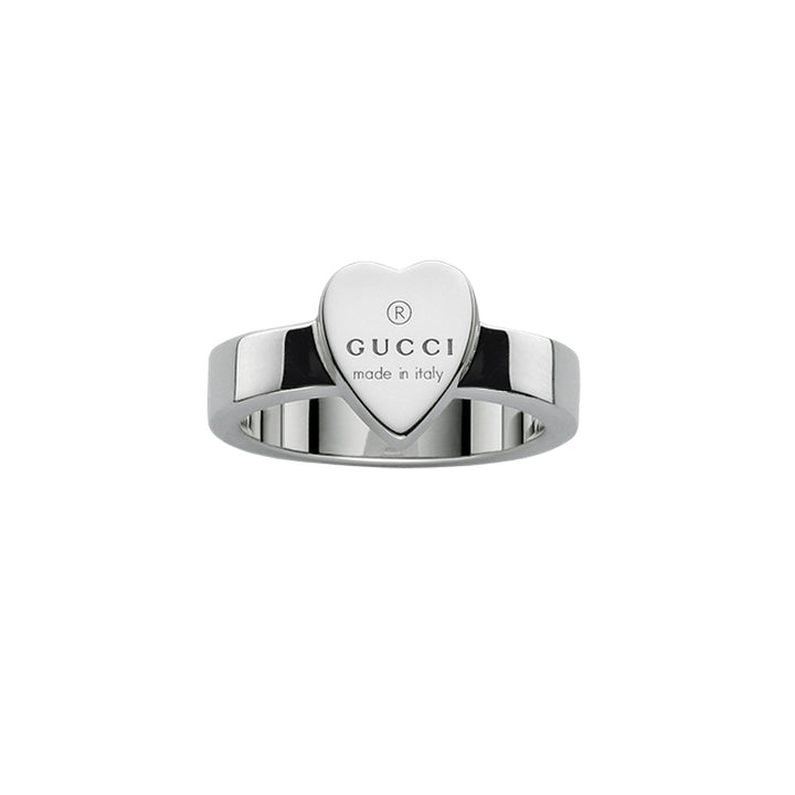 Gucci Trademark Silver Thin Heart Ring Size O-P
