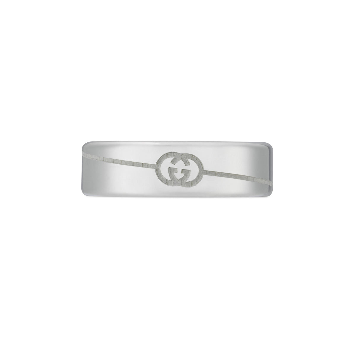 Gucci Interlocking G 6mm Diagonal Silver Ring Size R - Michael Jones Jeweller