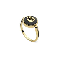 Gucci Interlocking G Onyx and Diamond 18ct Yellow Gold Ring Size Q-R - Michael Jones Jeweller