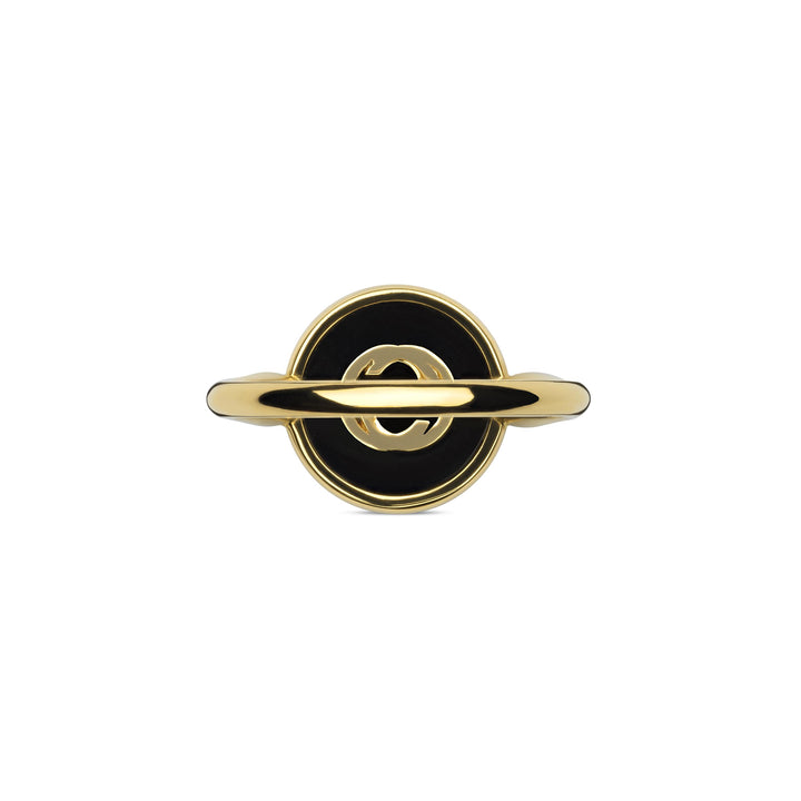 Gucci Interlocking G Onyx and Diamond 18ct Yellow Gold Ring Size M-N - Michael Jones Jeweller