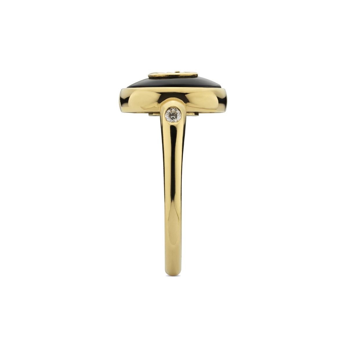 Gucci Interlocking G Onyx and Diamond 18ct Yellow Gold Ring Size Q-R - Michael Jones Jeweller