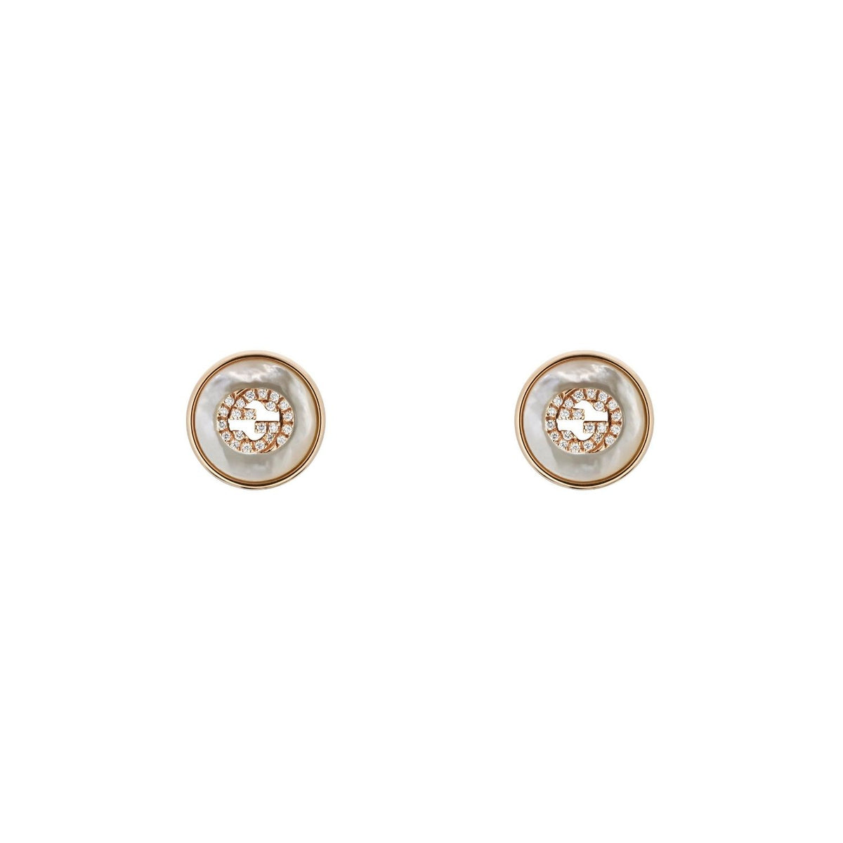 Gucci Interlocking G Mother of Pearl and Diamond 18ct Rose Gold Stud Earrings - Michael Jones Jeweller