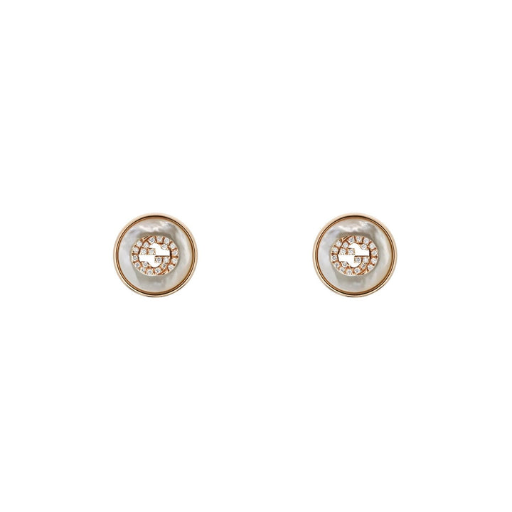 Gucci Interlocking G Mother of Pearl and Diamond 18ct Rose Gold Stud Earrings