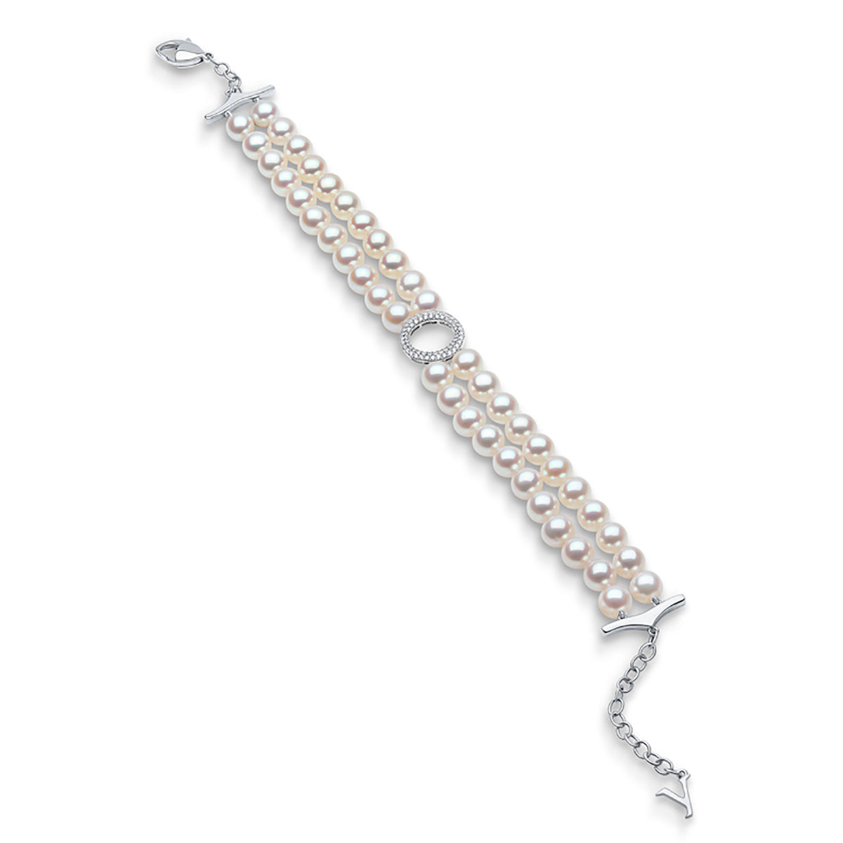Yoko O by Yoko Freshwater Pearl and Diamond 18ct White Gold Double Row Bracelet - Michael Jones Jeweller