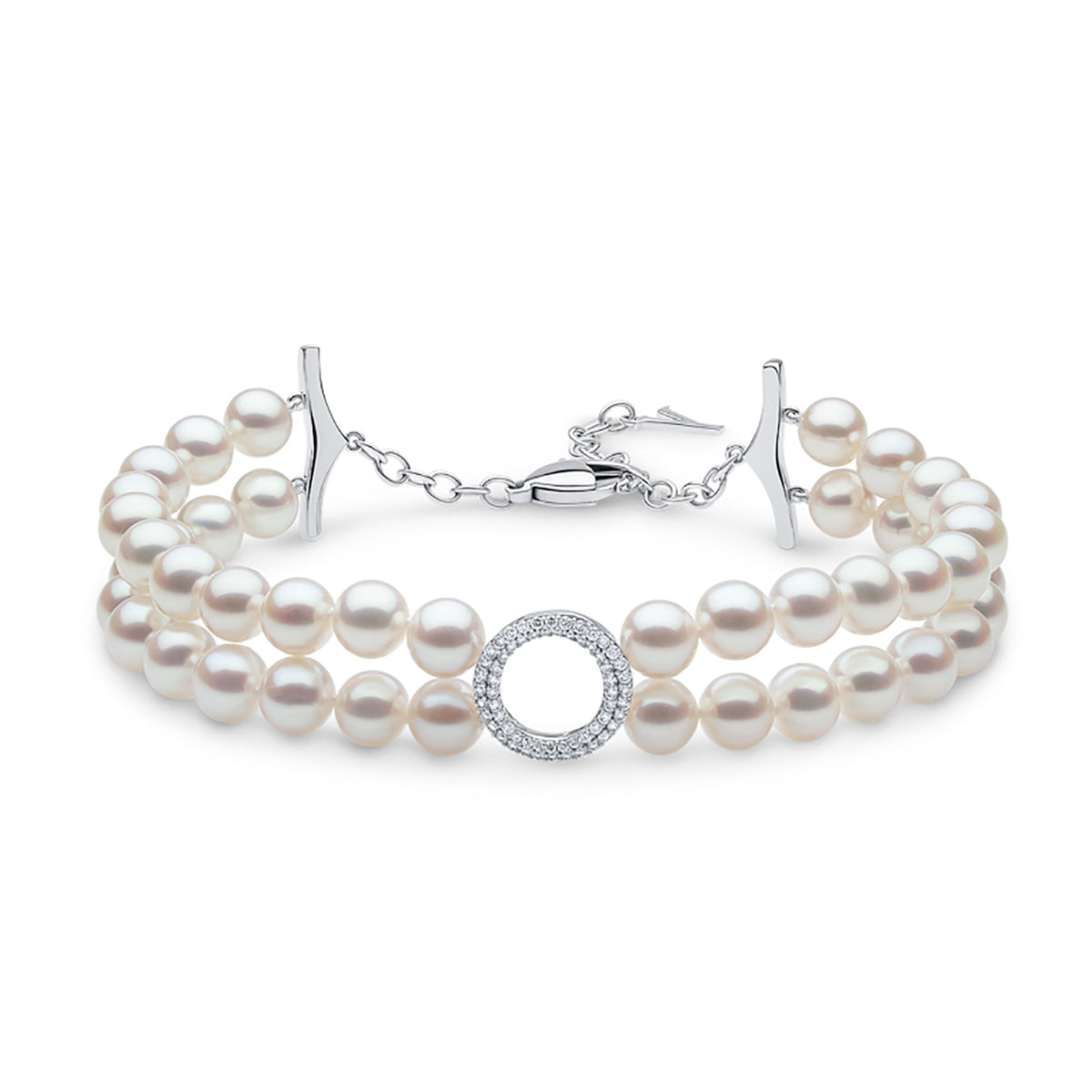 Yoko O by Yoko Freshwater Pearl and Diamond 18ct White Gold Double Row Bracelet - Michael Jones Jeweller