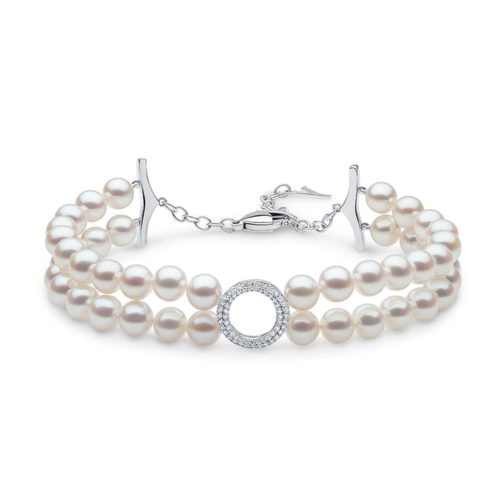 Yoko O by Yoko Freshwater Pearl and Diamond 18ct White Gold Double Row Bracelet