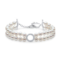 Yoko O by Yoko Freshwater Pearl and Diamond 18ct White Gold Double Row Bracelet