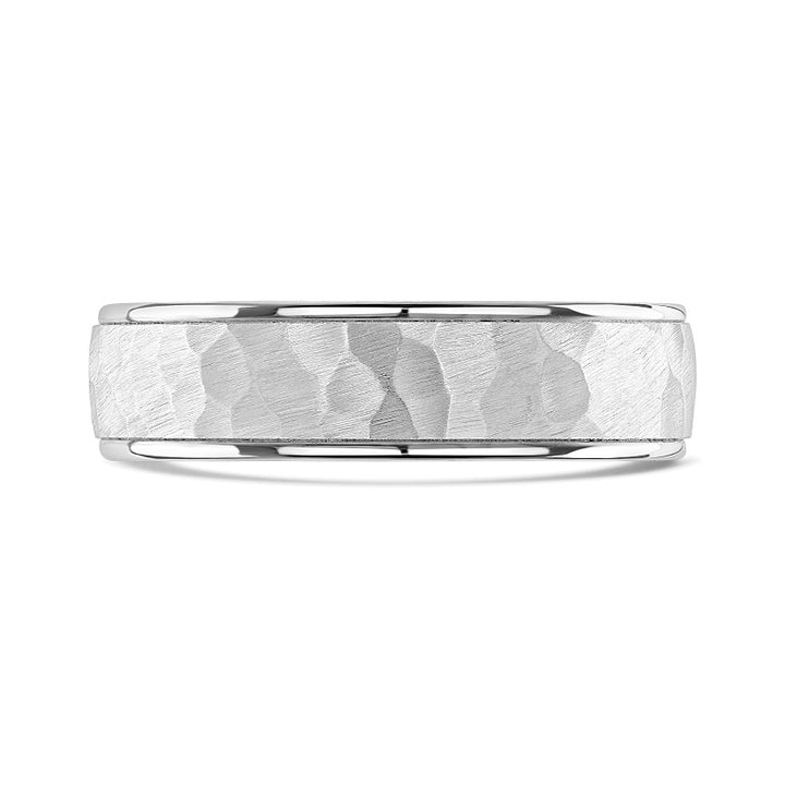 6mm Cabala Platinum Hammered Patterned Light Wedding Ring