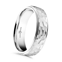 6mm Cabala Platinum Hammered Patterned Light Wedding Ring