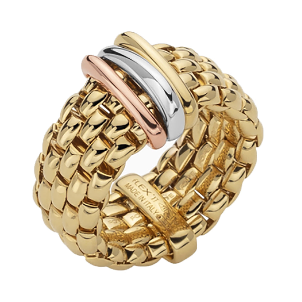 FOPE Flex'it Panorama 18ct Yellow Rose & White Gold Ring Large - Michael Jones Jeweller