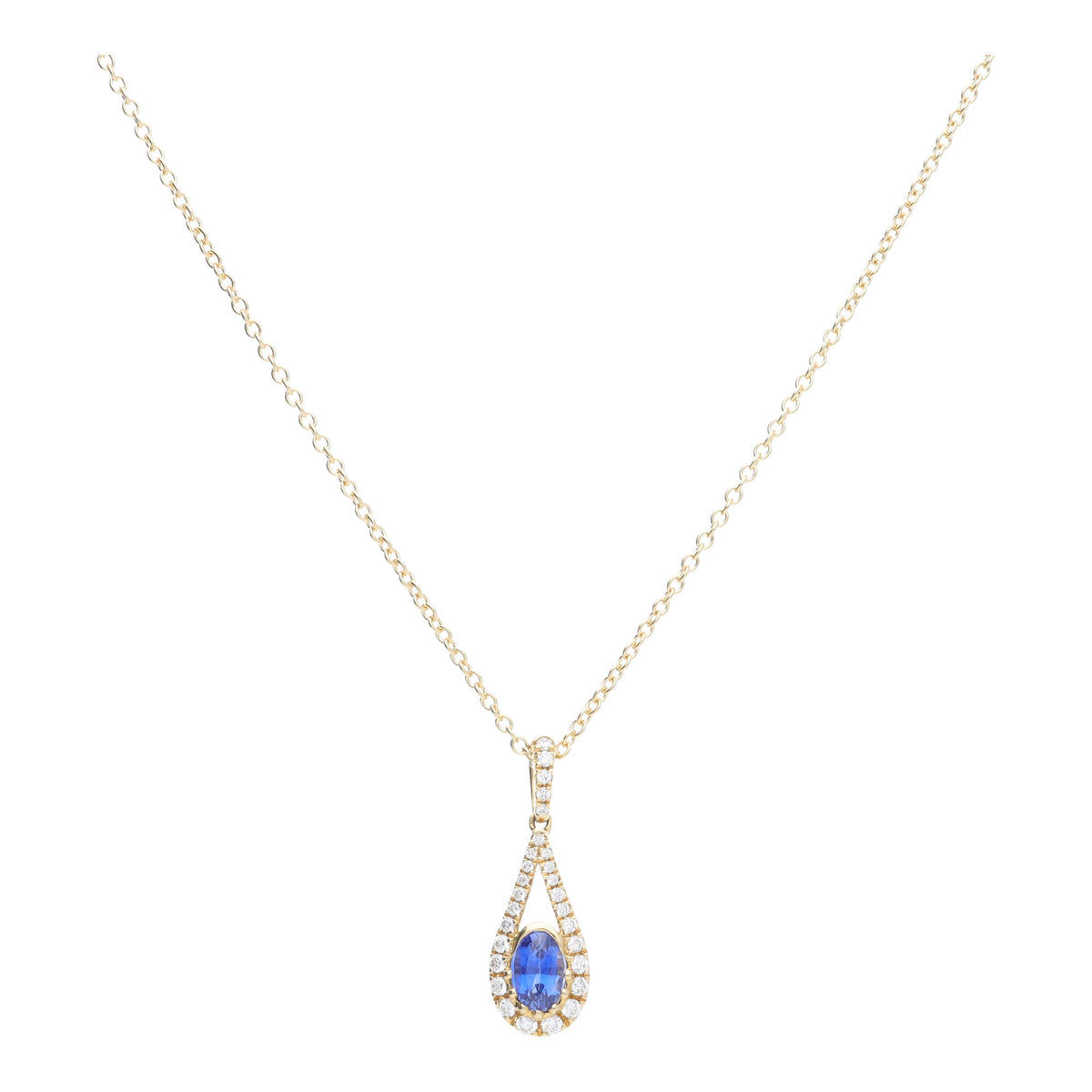 Sapphire and Diamond 18ct Yellow Gold Teardrop Necklace - Michael Jones Jeweller