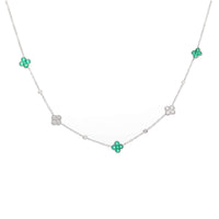 Colombian Emerald and Diamond 18ct White Gold Clover Necklet - Michael Jones Jeweller