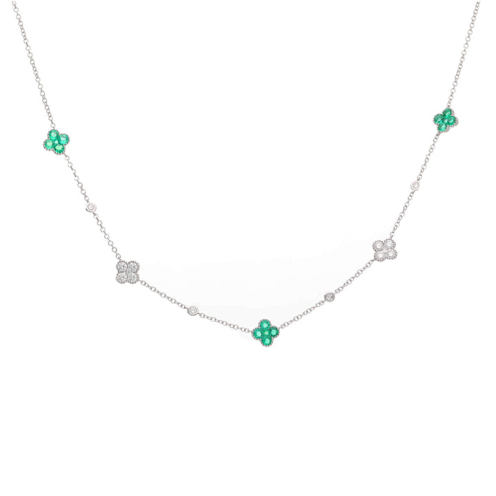 Colombian Emerald and Diamond 18ct White Gold Clover Necklet