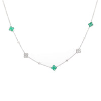 Colombian Emerald and Diamond 18ct White Gold Clover Necklet