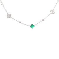 Colombian Emerald and Diamond 18ct White Gold Clover Necklet - Michael Jones Jeweller