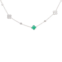 Colombian Emerald and Diamond 18ct White Gold Clover Necklet