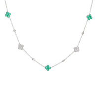 Colombian Emerald and Diamond 18ct White Gold Clover Necklet - Michael Jones Jeweller