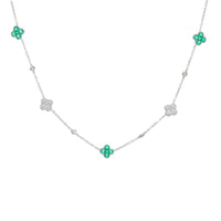 Colombian Emerald and Diamond 18ct White Gold Clover Necklet