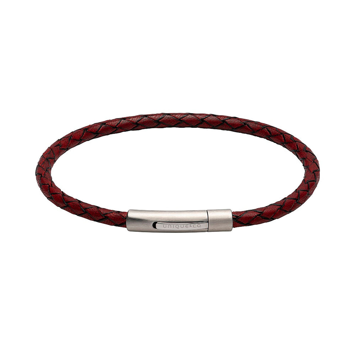 Unique & Co Red Leather Bracelet with Stainless Steel Clasp 21cm - Michael Jones Jeweller